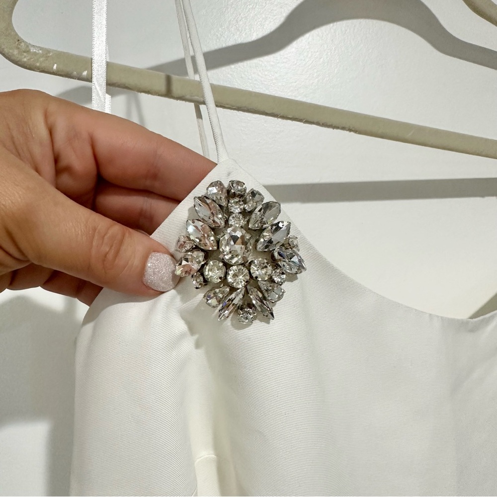 NWT Sachin + Babi Audra Pleated Crystal Embellished Midi Dress White Anthro - Picture 7 of 11